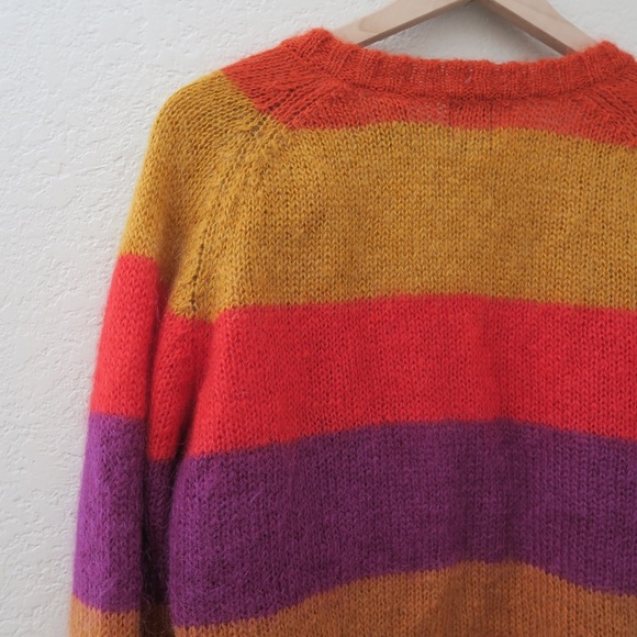 Vintage GAP Women's Multicolor Striped Sweater Rainbow Open Front Mohair Blend - Picture 9 of 11